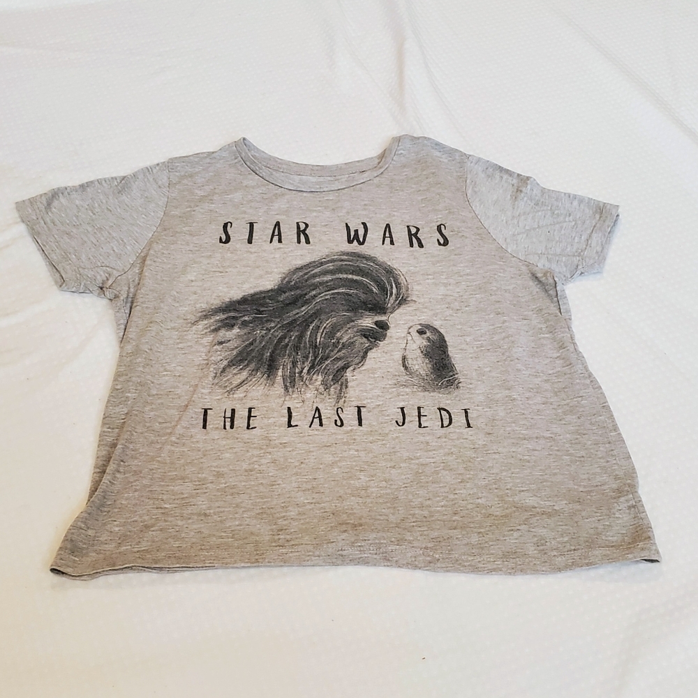 Star Wars Last Jedi Girl's T-Shirt Short Sleeve Graphic Grey M